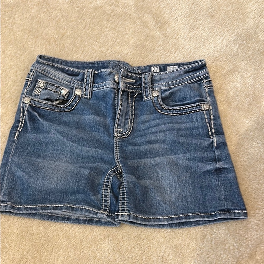 Miss Me Blue and Gold Mini Pencil Shorts
